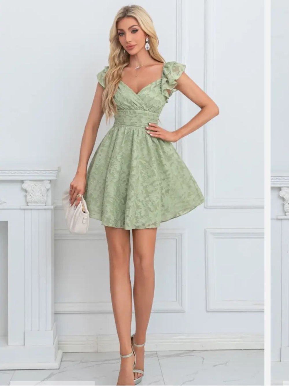 JJ's House Ulara Celadon A-line V-Neck Sleeveless Bow Chiffon Dress medium NWT